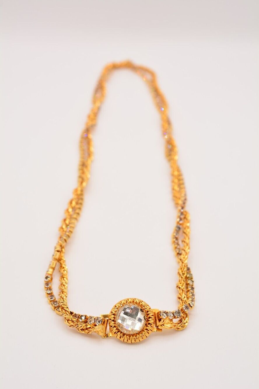 Vintage Statement Chain Belt 32" Gold Rhinestone Crystal Sparkling Cocktail Chic